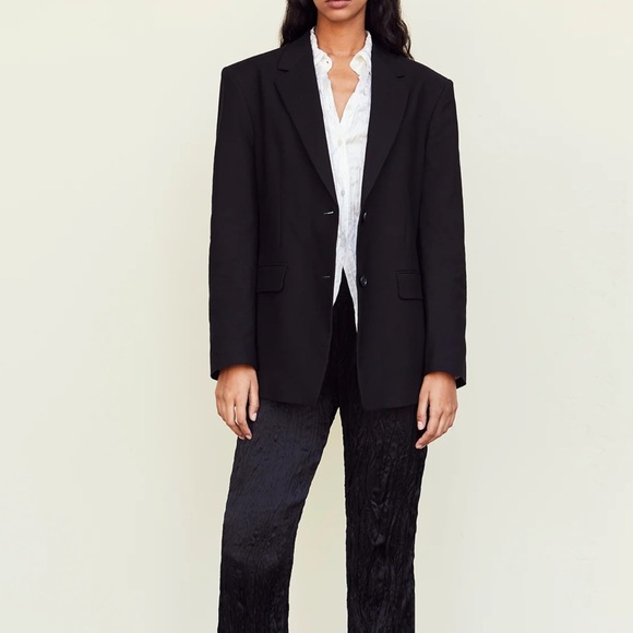 Frame Denim Jackets & Blazers - Frame Grandfather Jacket Blazer Size XS Women Linen Blend Black Quiet Luxury